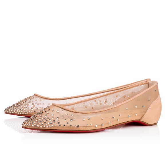 Christian Louboutin Shoes - CHRISTIAN LOUBOUTIN Follies Strass Gold Crystal Pointed Toe Ballerina Flats 38